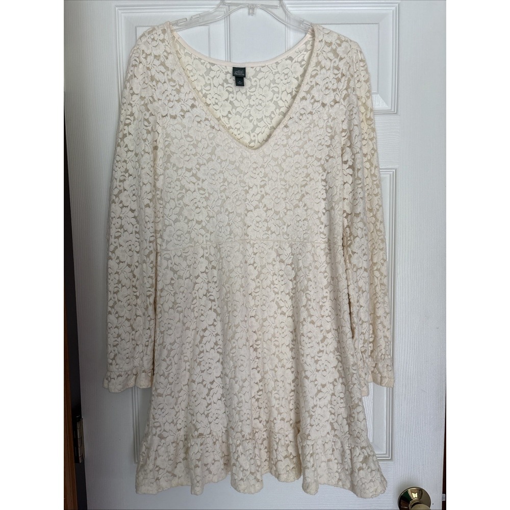 Wild Fable Womens XL Cream Allover Lace Lined Dress Boho Western Country Tiered